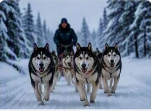 Sanie trasa de caini husky in Laponia